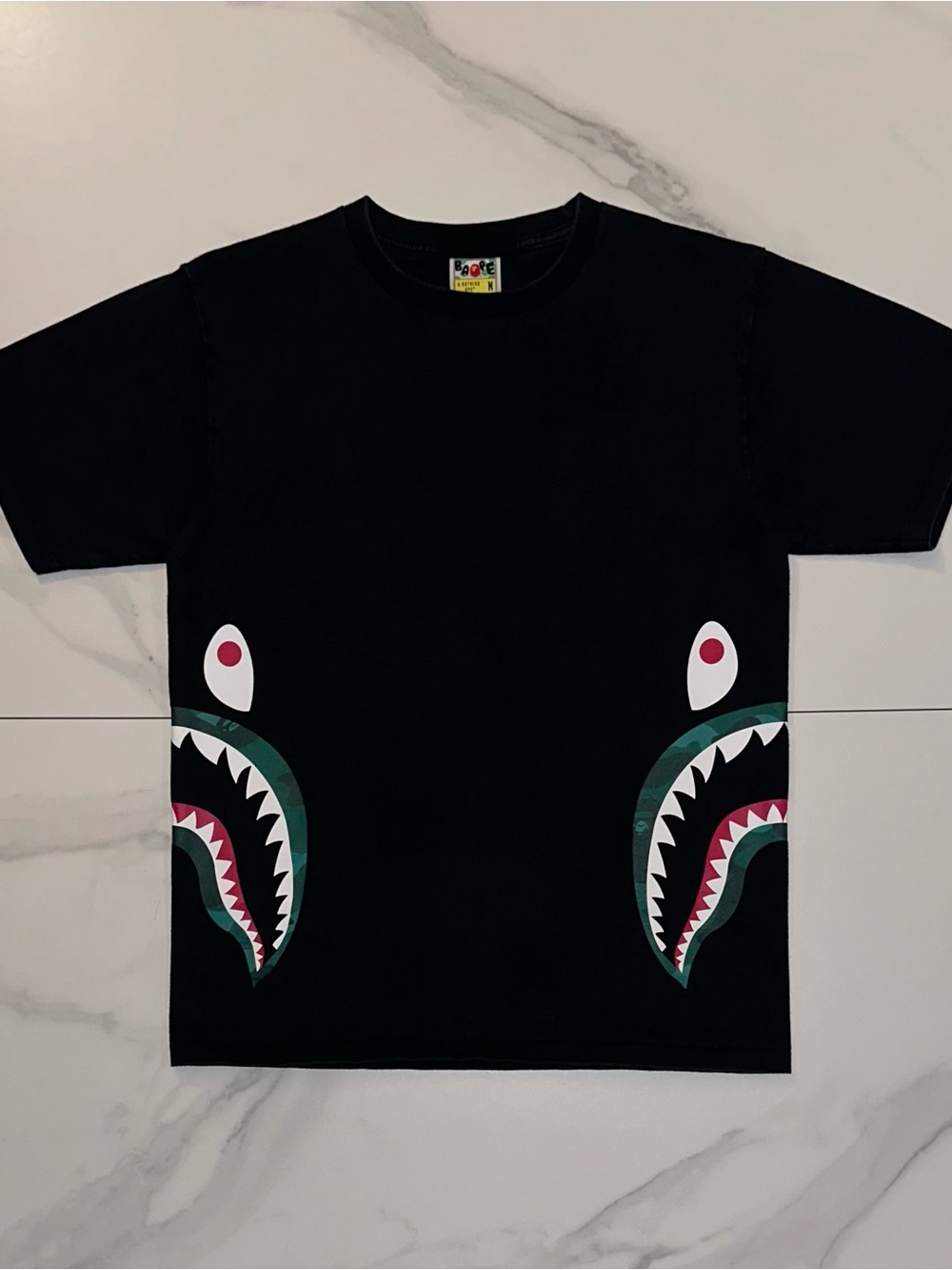 2022 BAPE Color Camo Side Shark Tee Black Green Size Medium